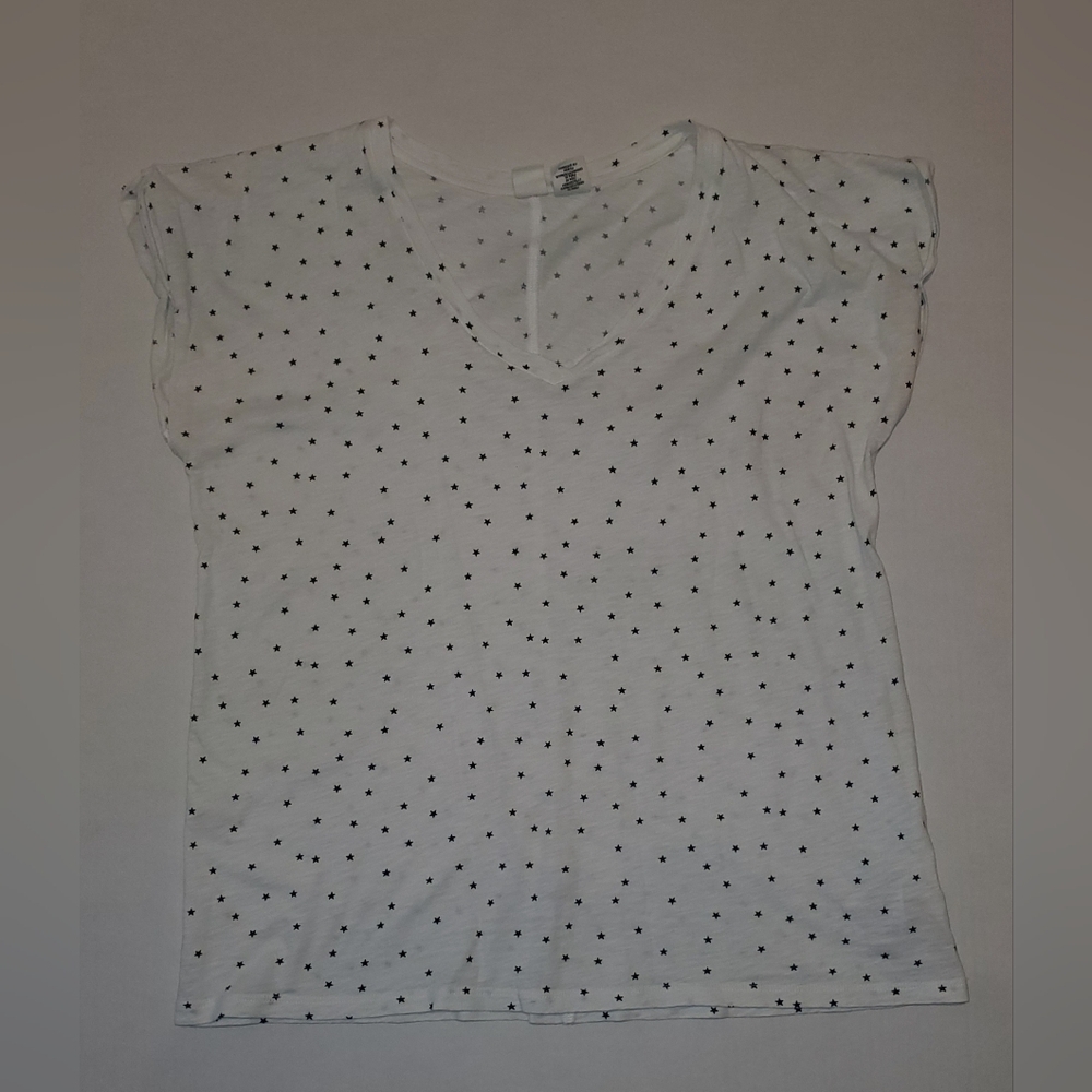 Artisan NY White Top With Navy Star Design Short Sleeve Top Sz XL